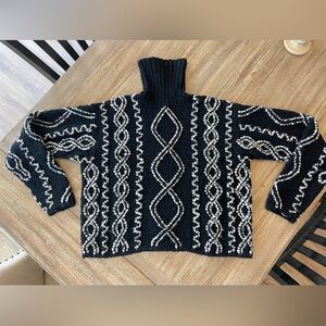 Vintage Banana Republic chunky knit sweater black white mock turtle neck medium